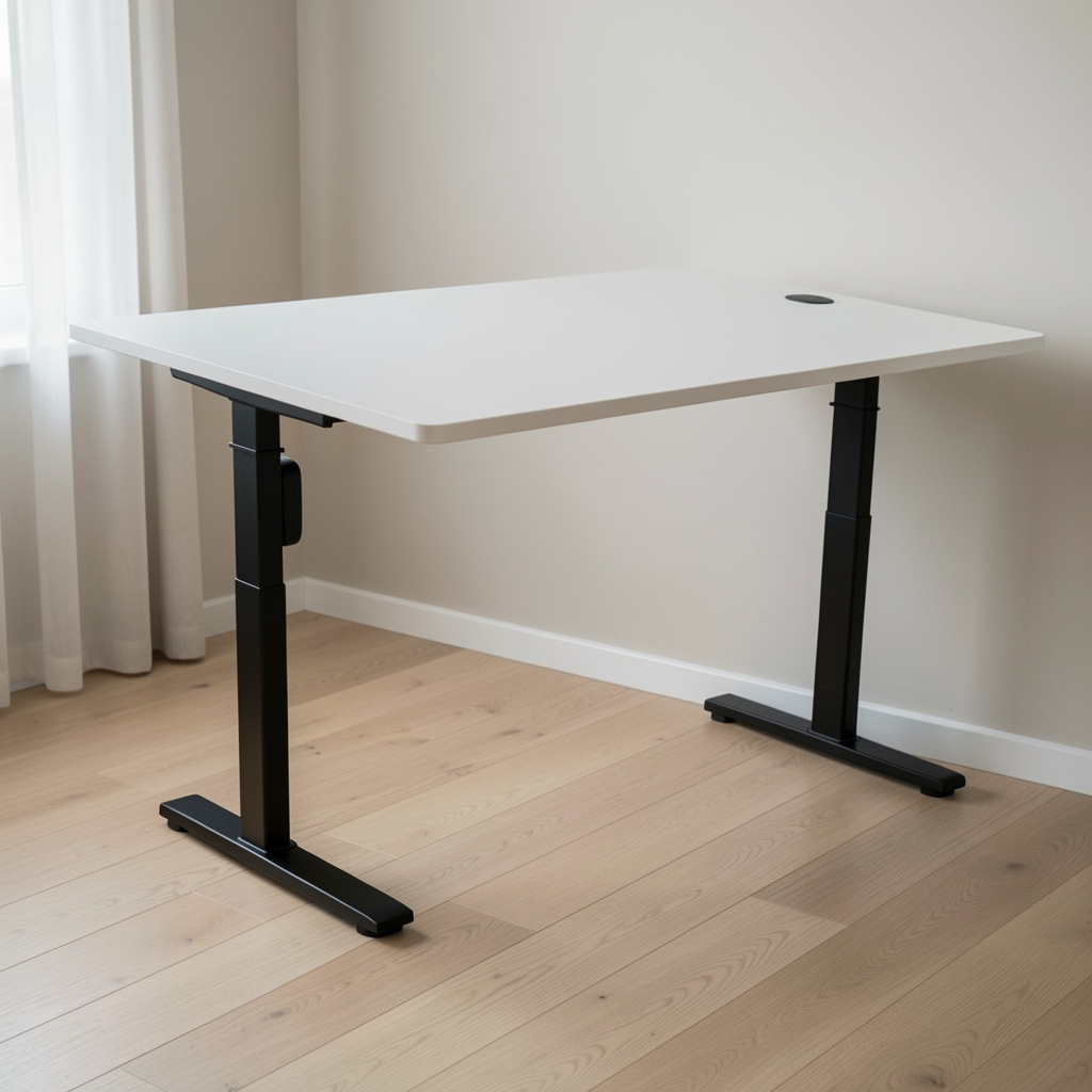 Birou reglabil electric FlexDesk Pro cu blat MDF alb 160x80cm și picioare metalice negre ajustabile 72-120cm