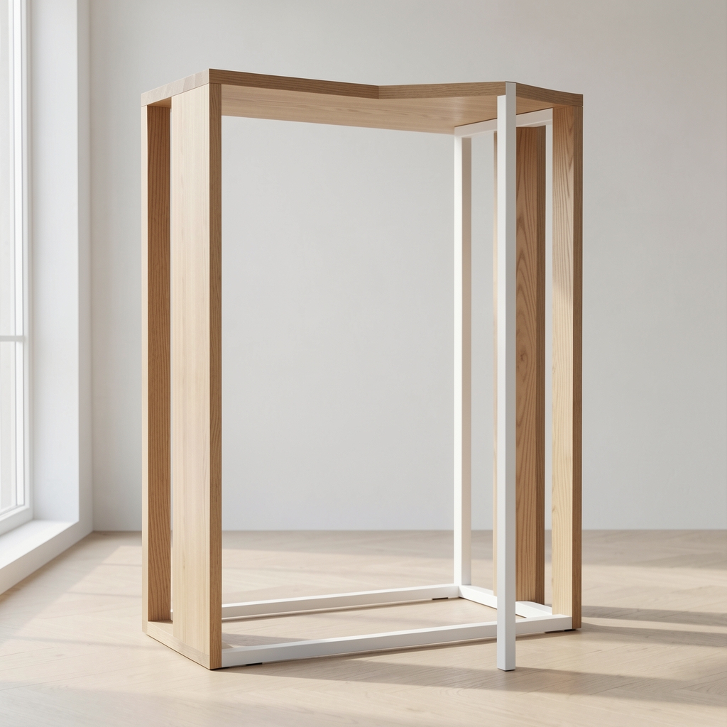 Birou StandUp Oak 160 — model din lemn de stejar cu cadru alb minimalist