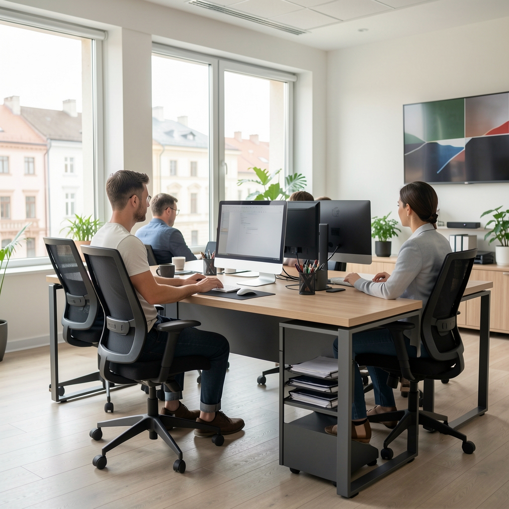 Echipa Rynvera în biroul modern din Oradea, specialiști în ergonomie și echipamente de lucru profesionale