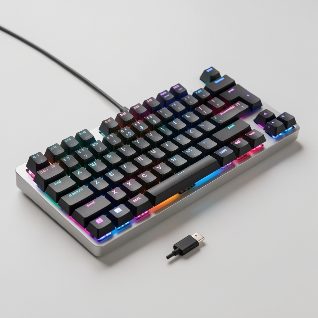 Tastatura mecanica TKL tenkeyless wireless cu switch-uri Gateron Red, iluminare RGB, carcasa aluminiu, USB-C detasabil