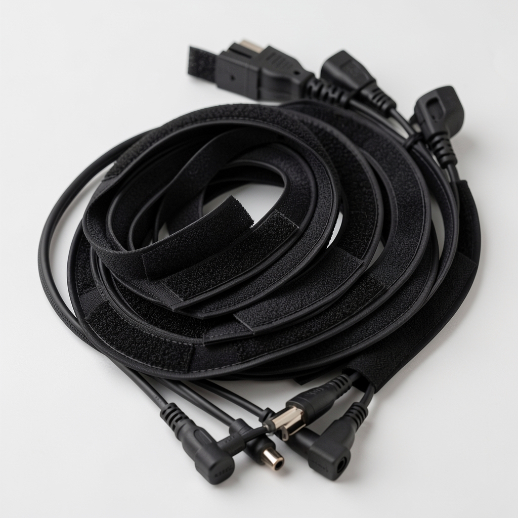 Set 100 bucati coliere velcro refolosibile pentru organizare cabluri birou, diferite marimi 10cm 20cm 30cm, negru, prindere simpla